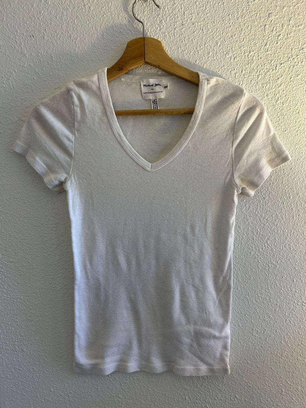 Michael Stars for Anthropologie White V Neck Tee Made USA